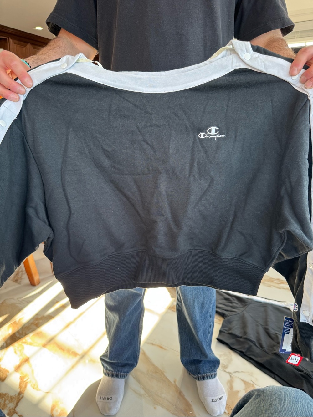 Champion Black Cropped Crew Sweatshirt with White Logo